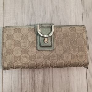 Authentic GUCCI Brown Gold Monogram leather bag bifold D Ring wallet